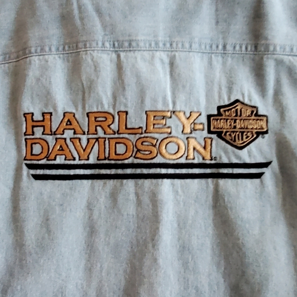 7314 * Harley-Davidson Chambray Embroidered Butto… - image 8